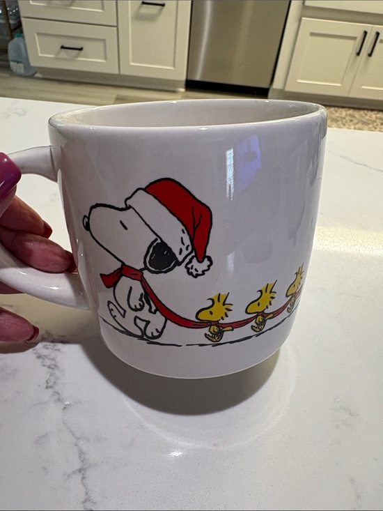 Peanuts Other - Peanuts White Mug with Snoopy in Red Santa Hat and Yellow Woodstocks